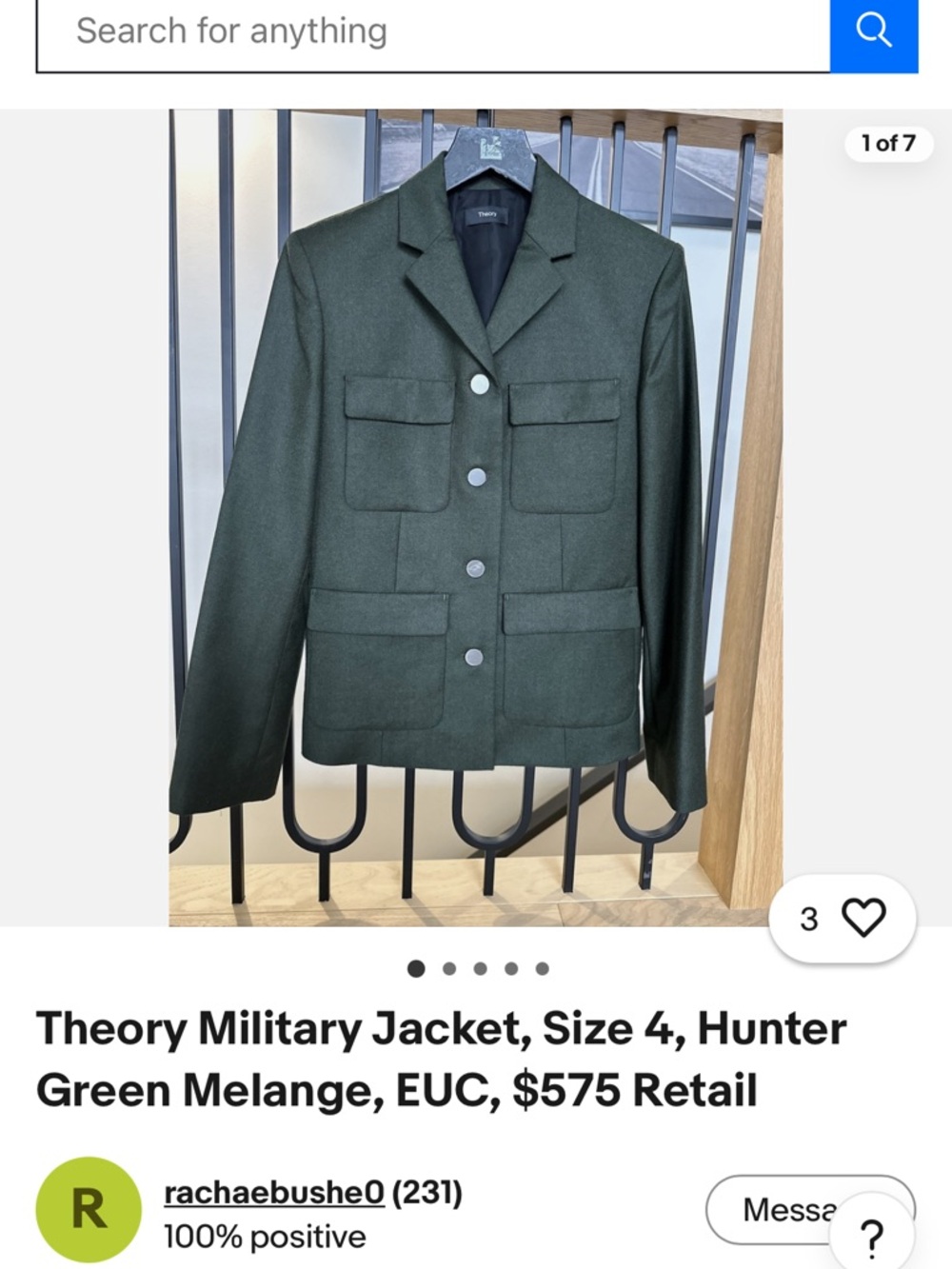 Theory Military Jacket, Size 4, Hunter Green Melange, $575 Retail - Picture 14 of 14